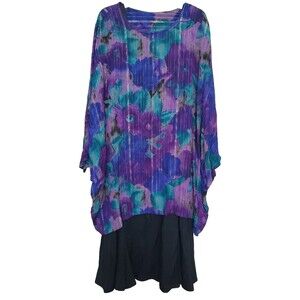 Sharon Anthony Women's Petite Metallic Thread Rayon Dress w/Blouse Overlay 32WP